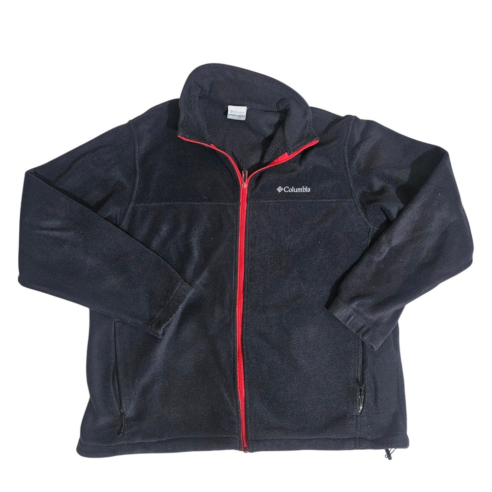 Columbia Sportswear Fleece Jacket Mens XL Black Red Full Zip Outdoor Layer
